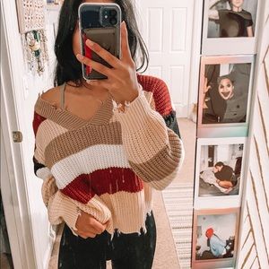 SOLD striped distressed sweater